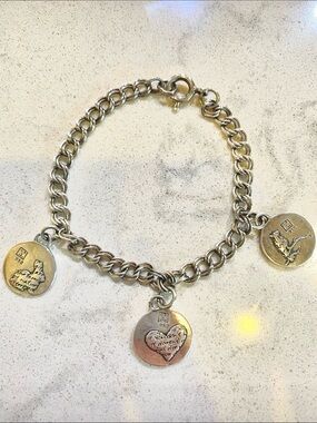 Sterling silver love, family, and passion chain charm bracelet